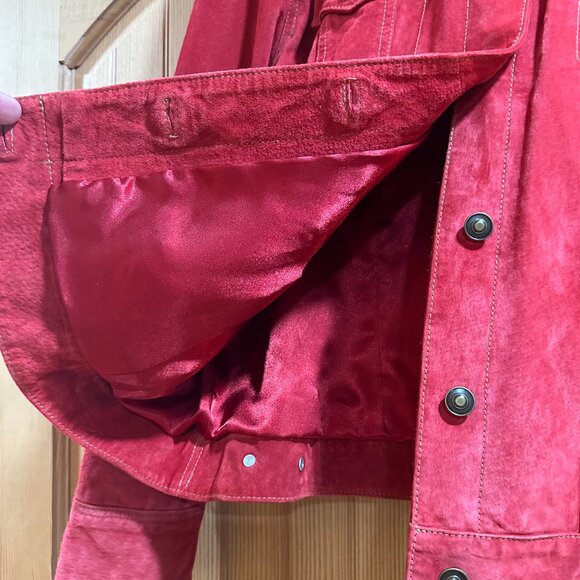 Terry Lewis Classic Luxuries Red Leather Suede Jacket Size Large EUC - Picture 3 of 9